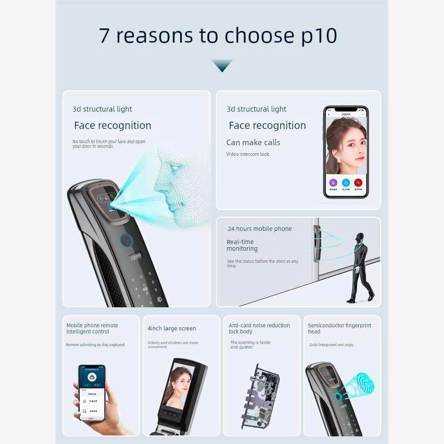 德国进口3D人脸智能锁指纹锁全自动可视猫眼8种开锁方式WIFI远程