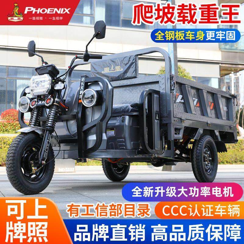 凤凰牌电动新款三轮车载重爬坡拉货货运农用家用翻斗电瓶车包邮