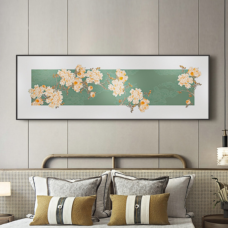 新中式牡丹花客厅挂画国画沙发背景墙装饰画横幅大气花开富贵壁画
