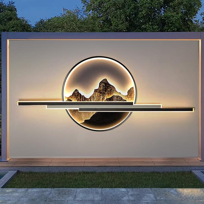 新中式户外壁灯防水太阳能室外别墅山水庭院灯背景墙影壁墙景观灯