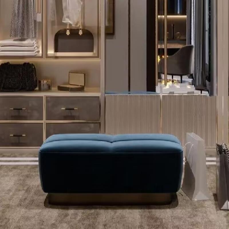 后现代脚踏凳样板间客厅轻奢简约沙发凳金属时尚布艺梳妆坐墩圆凳