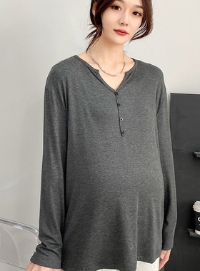 孕妇衣服秋装上衣大码春款黑色遮屁股长袖孕晚期白哺乳秋衣打底衫