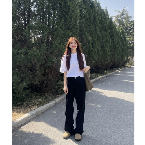 高腰宽松阔腿牛仔裤女黑色2023年春夏季新款显瘦直筒垂感休闲裤子