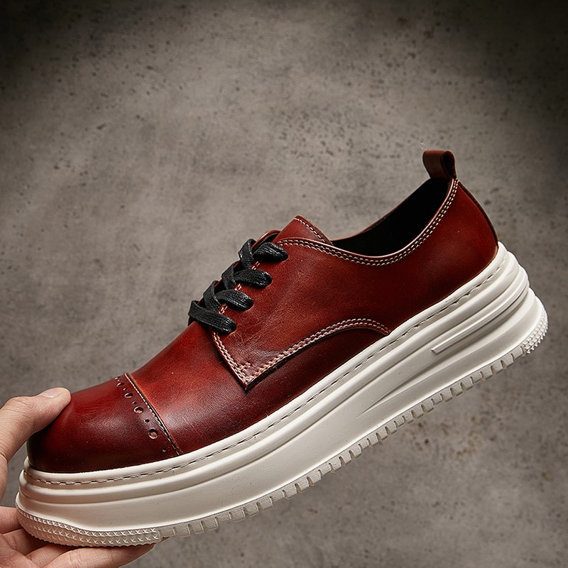 2025春夏季新款手工马皮男鞋时尚英伦风擦色复古休闲皮鞋厚底板鞋