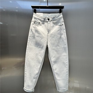 高腰水洗百搭小脚萝卜裤 2024年春夏新款 腿抽褶浅蓝色哈伦牛仔裤 裤