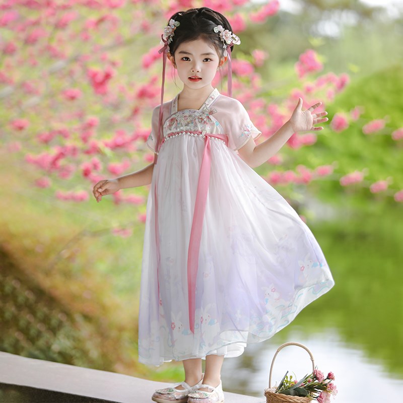 紫鸢.汉服女童夏季2025新款儿童古风仙气襦裙女孩夏款薄款连衣裙