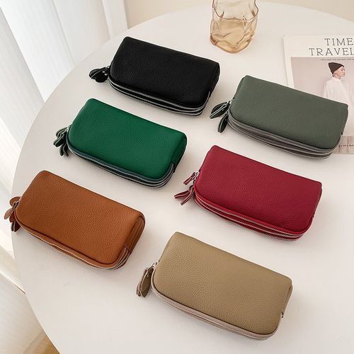 2024新款真皮小手包三拉链手机包手腕带零钱包女士钱包手机手拿包