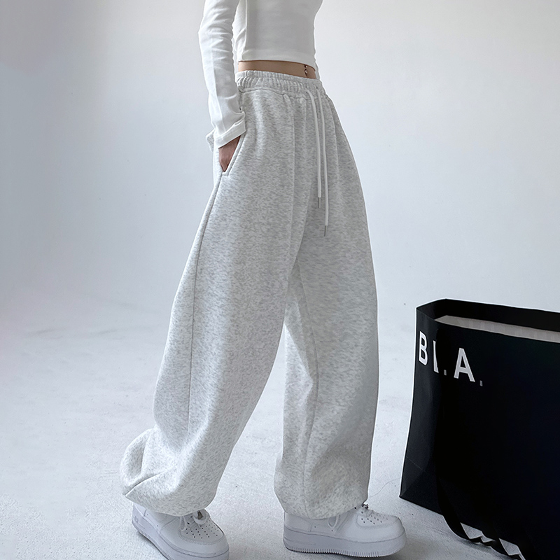 白色加厚运动卫裤女2023v秋冬新款直筒阔腿基础款高个子加绒休闲