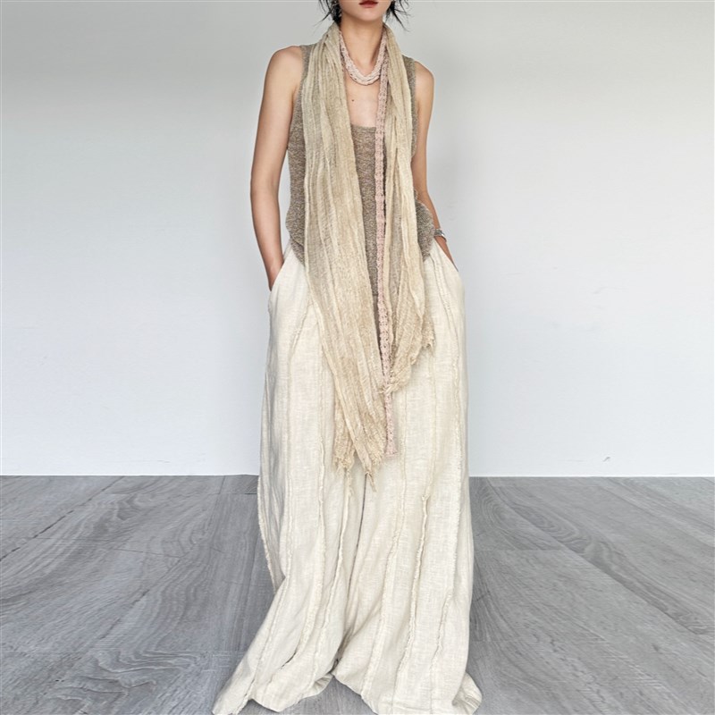 尢系UXI 凉感物语日系侘寂风休闲破洞自然褶皱亲肤棉麻围巾