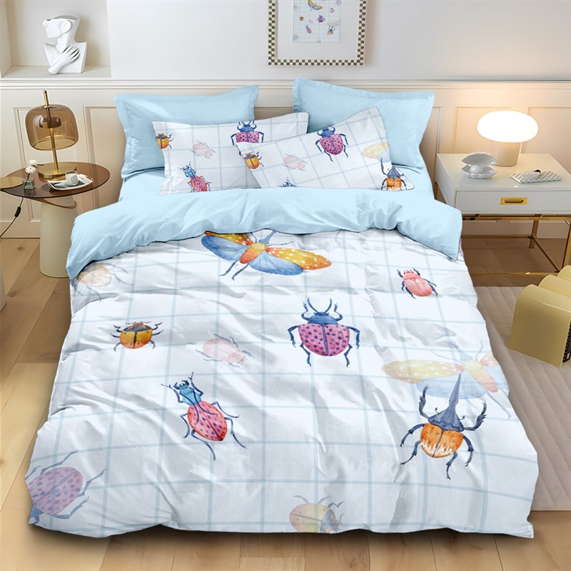 昆虫印花纯棉四件套被套单件学生宿舍单人三件套床单床笠四季透气