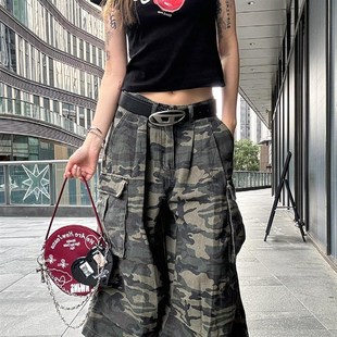 美式 街头宽松直筒阔腿中裤 国潮迷彩工装 男女夏季 潮 牛仔七分裤 大码