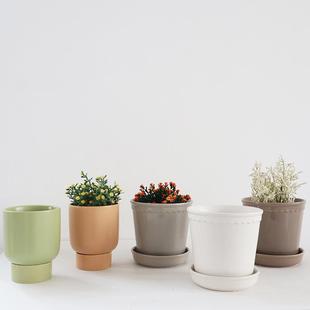 带托盘桌面办公室多肉植物轻奢绿植虎皮兰 北欧ins风釉面陶瓷花盆