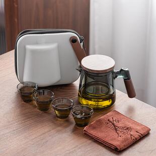 户外便携式 玻璃旅行茶具套装 快客杯一壶四杯家用小套简约功夫茶具