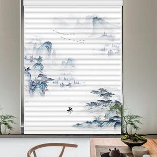 香格里拉帘百叶柔纱帘客厅电动窗帘浴室遮光防水免打孔卷帘 新中式