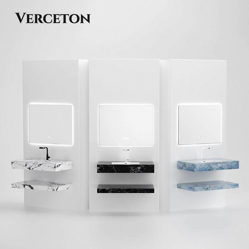 开放式岩板浴室柜组合陶瓷无缝一体洗手台盆柜切角定制洗脸洗漱台