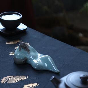 茶玩人物诗人李白醉酒哥窑可养茶宠茶盘创意摆件陶瓷鱼缸配景茶具