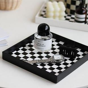 饰客厅玄关家居摆件 秘密卡车正方形棋盘格托盘香薰头绳小物件装
