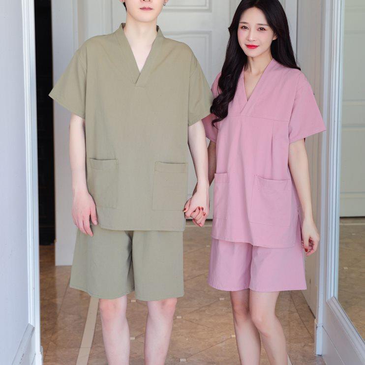 2024新款汗蒸服女纯棉男款按摩服大码桑拿汤泉衣服洗浴中心洗浴服