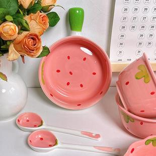 草莓陶瓷米饭碗勺卡通儿童碗ins高颜值甜品碗水果沙拉碗家用餐具
