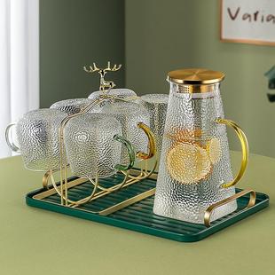 家用客厅待客茶杯家庭喝水杯子茶具 轻奢高颜值锤纹玻璃杯水杯套装