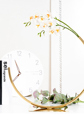 轻奢圆花瓶细口长颈花器客厅茶几饰品金色橱窗装饰摆件服装店干花