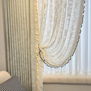 浪漫南法假日绿色遮光卧室窗帘色织提花雪尼尔V奶油风客厅窗 法式