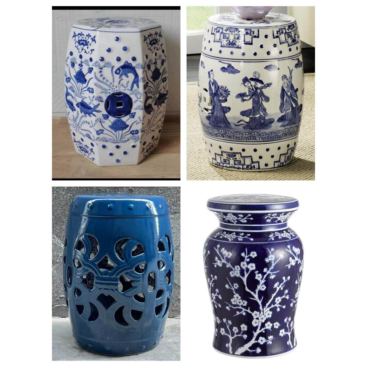 青花陶瓷凉凳新中式陶瓷鼓凳坐墩莲花凳客厅沙发边几软装饰品摆件