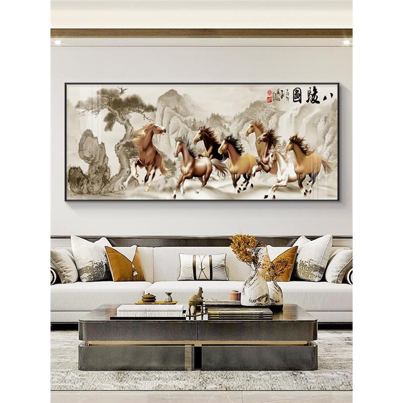 八骏图客厅挂画办公室沙发背景墙装饰画高档大气马到成功壁画骏马