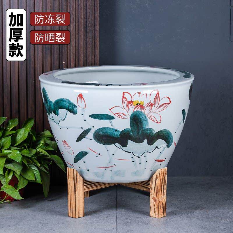 古法陶瓷鱼缸水缸养鱼阳台睡莲荷花缸室外庭院陶瓷大缸老式大水缸