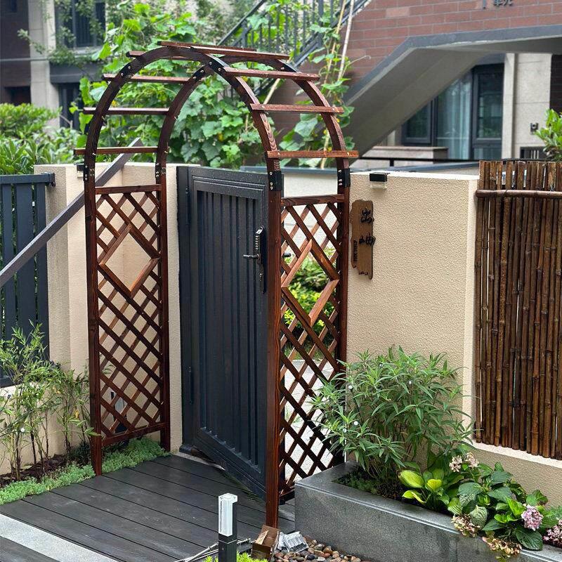 室外拱门花架爬藤架子庭院碳化防腐木花园栅栏门花墙架网格葡萄架