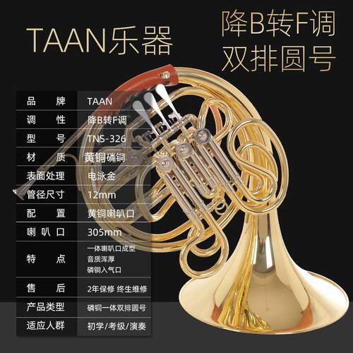 TAAN 圆号乐器降B调 三/四键单排圆号黄铜材质 初学检定考试乐团