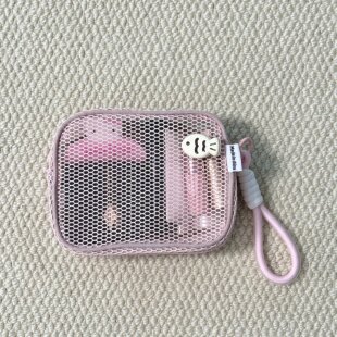 粉色网布手提收纳袋大容量幼儿园学生宿舍化妆品口红洗漱旅行便携