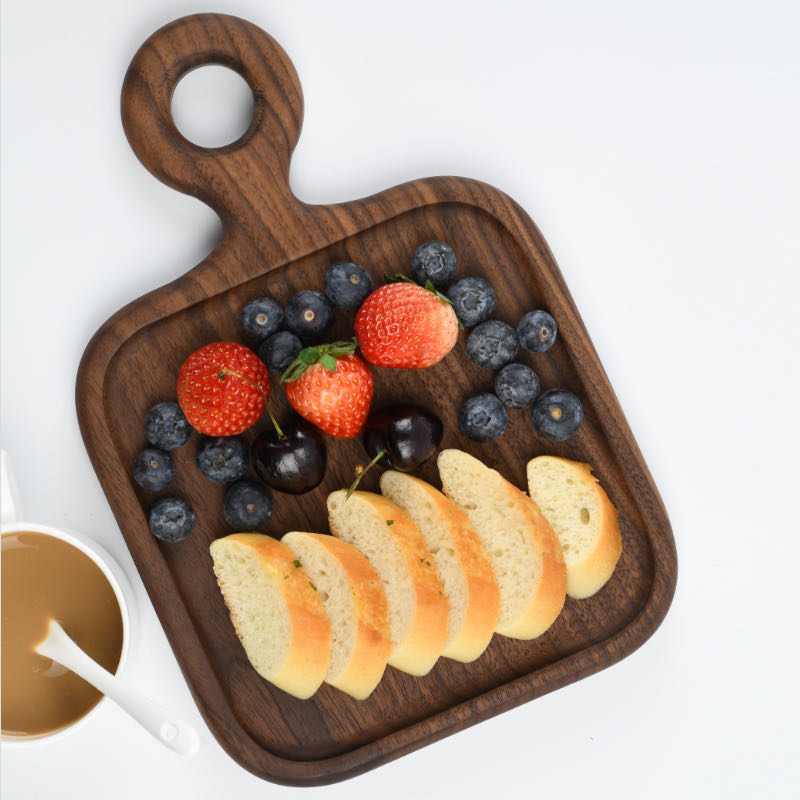 北美黑胡桃木牛排k盘 砧板 披萨面包甜甜圈圆手柄实木托盘厨房菜