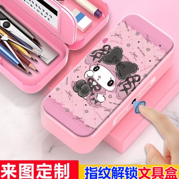 新款美乐蒂指纹解锁文具盒小学生女孩铅笔盒大容量高级感女生礼物