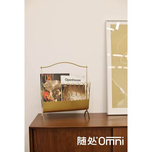 随处轻奢鎏金铁艺书报架 简约家用报纸架杂志架落地置物架