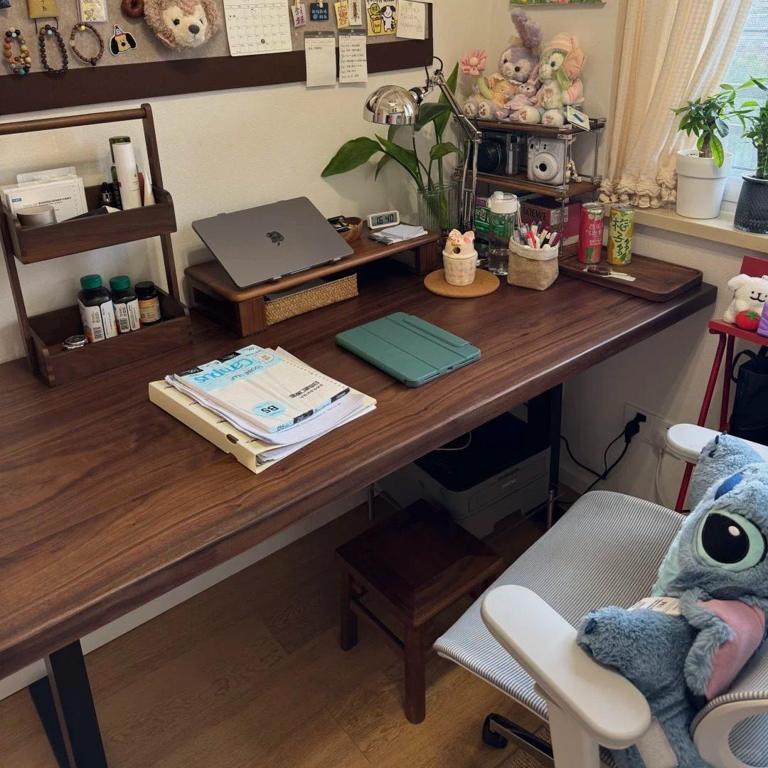 北美黑胡桃大板原木电脑桌台式家用樱桃木实木书桌白蜡木电竞桌