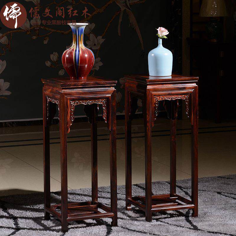 红木花架印尼黑酸枝花几实木家俱阔叶黄檀盆景架落地雕花中式简约