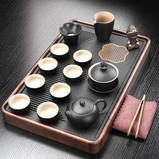 家用客厅功夫茶杯小型实木茶盘排水茶台办公室泡茶壶 紫砂茶具套装