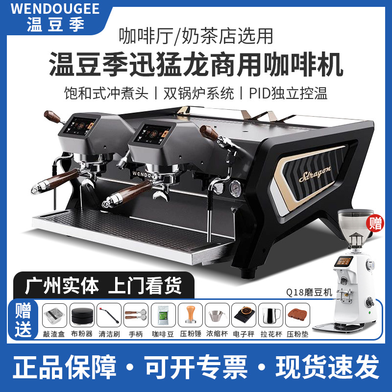 温豆季迅猛龙双头咖啡机商用奶茶店咖啡厅双锅炉系统半自动咖啡机