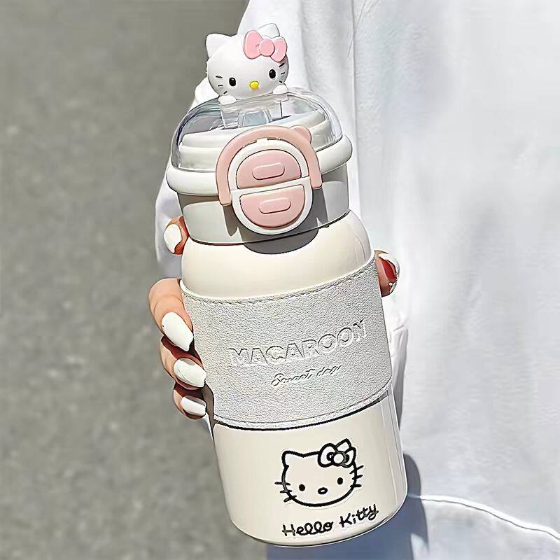 helloKitty保温杯女生高颜值 带手提可爱便携学生吸管双饮杯水杯