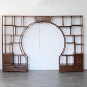 月拱新型中国风可伸缩月洞门实木古架隔断客厅门双宝阁入口展示柜