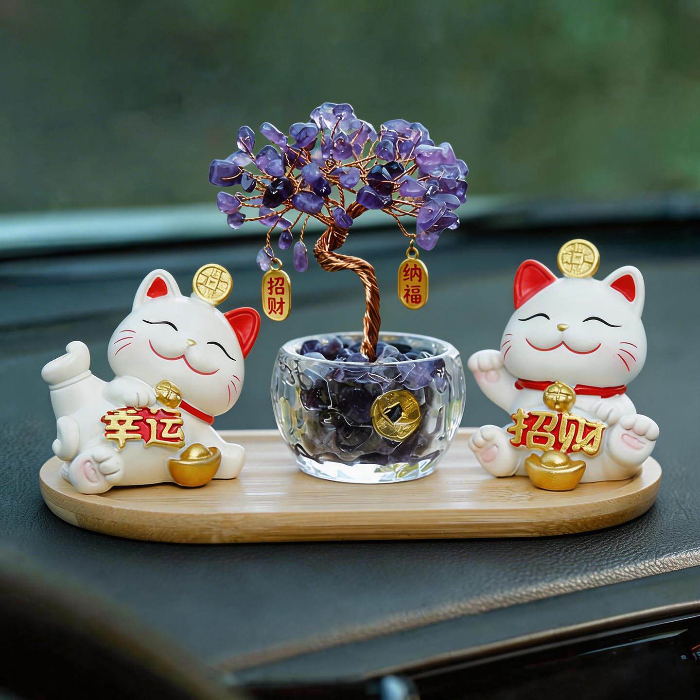 招财猫水晶车载香薰水摆件汽车内中控台上装饰品女士2026新款礼物