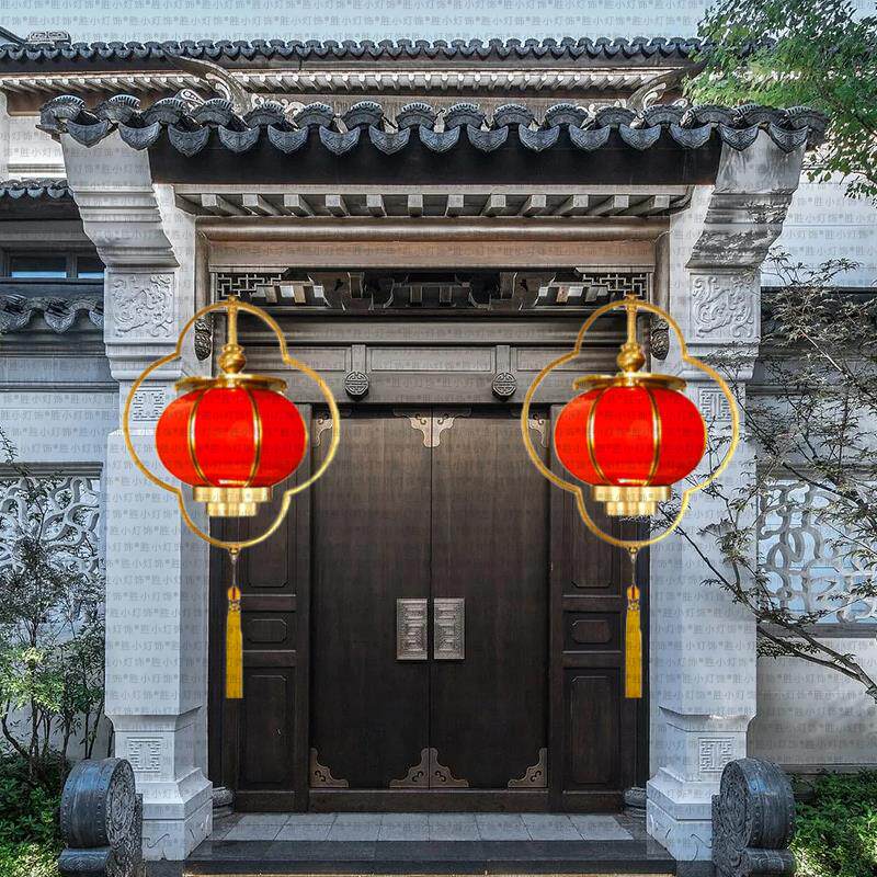 全铜入宅大红玻璃结婚吊灯阳台室外大门口小灯笼中式灯古风led灯
