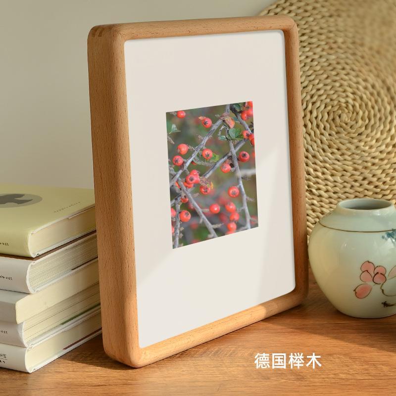 德国榉木相框摆台 欧洲红榉木像框相架原木摆件 实木圆角画框框架