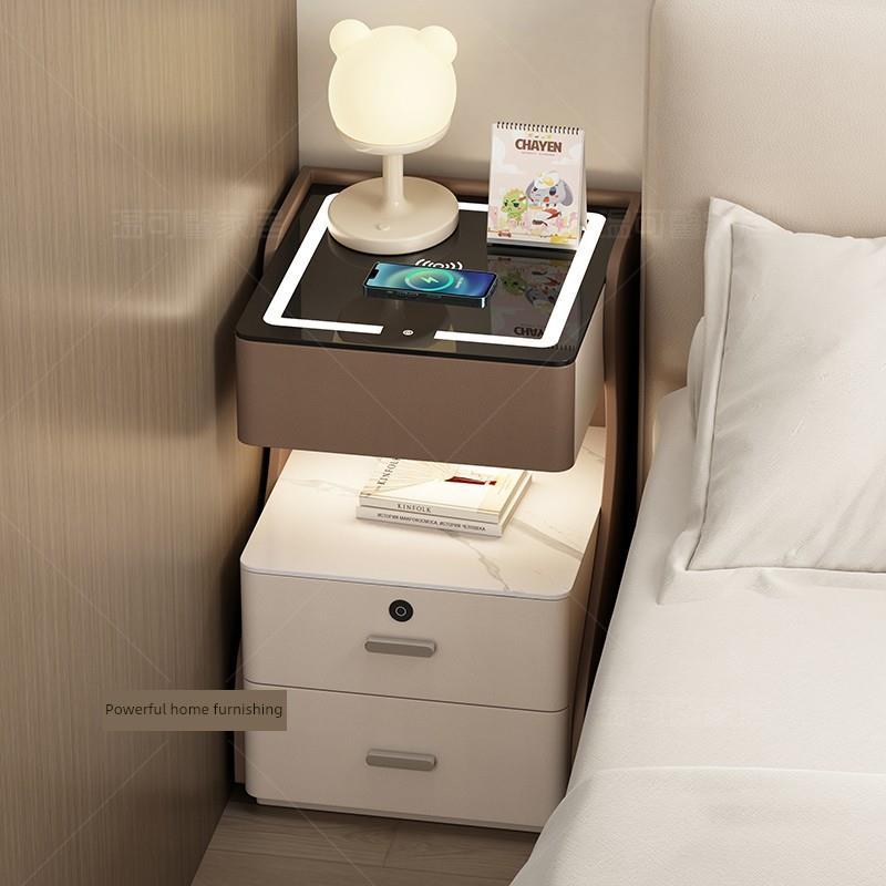 智能床头柜多功能收纳实木轻奢简单现代免安装卧室充电收纳床头柜