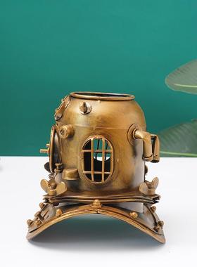 覆古工业风铁艺模型摆件蒸汽朋克潜水帽笔筒艺术感软装饰个性创意