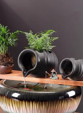 循环水陶罐古养鱼瓷器过滤氧化生态池阳台景观鱼缸装饰摆件