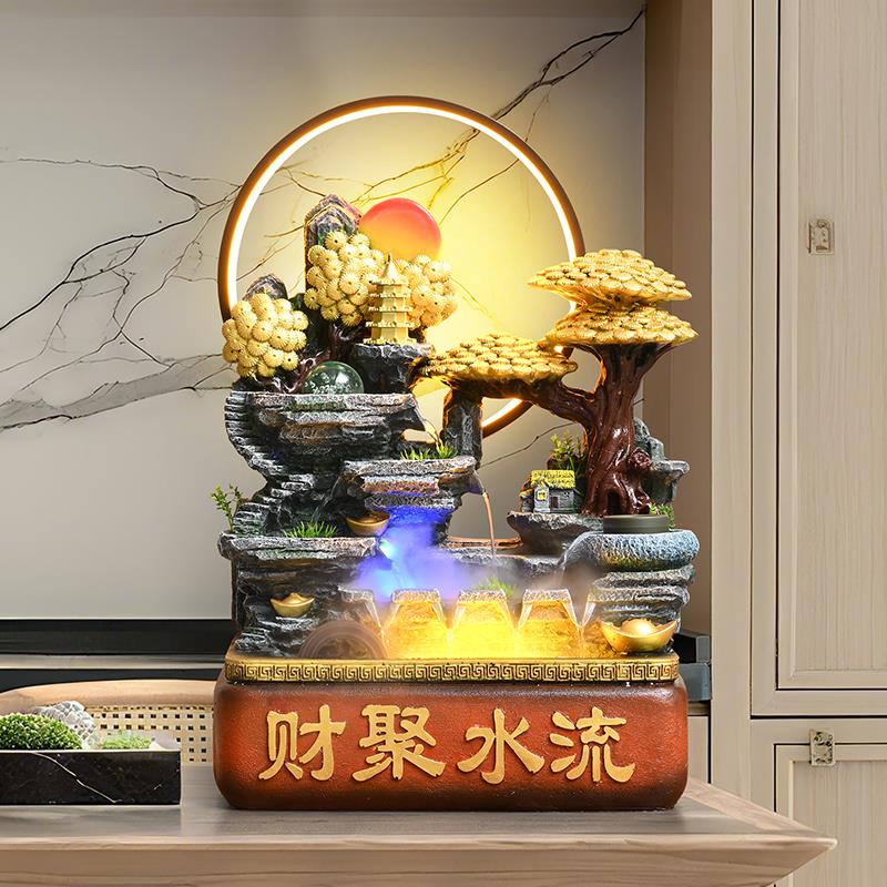 假山流水喷泉客厅循环水景观招财风水轮办公室开业桌面装饰品摆件