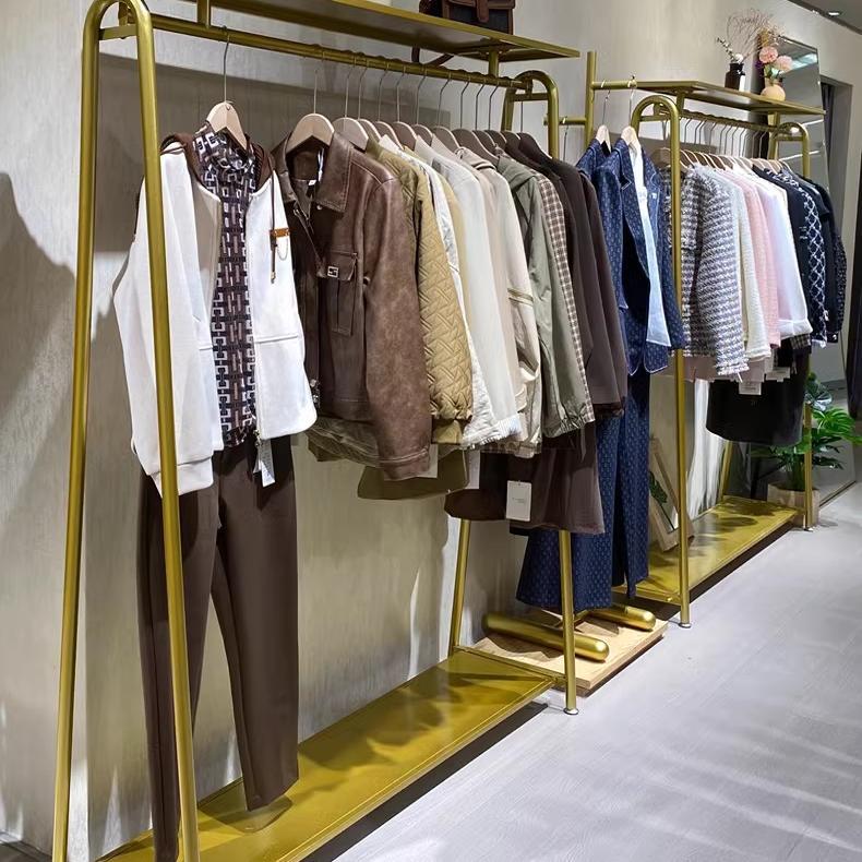 加厚金色服装展示架家用专用挂衣架卧室落地女装侧挂中岛陈列货架