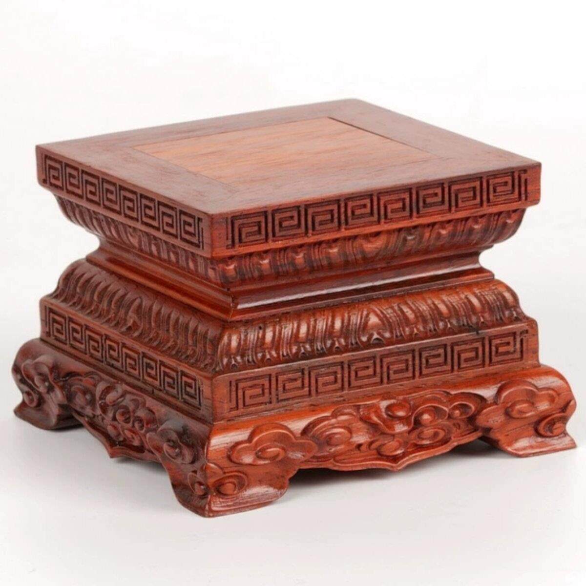 实木佛像财神金刚底座家居鱼缸财神实木摆件增高方形托架